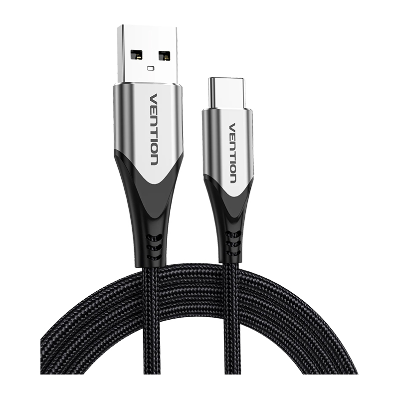 Vention® Cotton Braided USB 2.0 A Male to USB C Male 3A Cable 1m Gray Aluminum Alloy Type (CODHF)