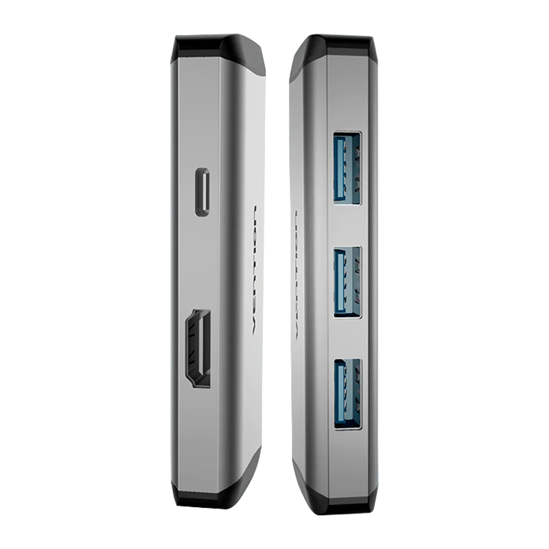 Vention 6 in 1 USB-C Hub Multiports Type-C Docking Station - HDMI/USB3.0*3/RJ45/PD 0.15m Gray Metal Type (CNCHB)