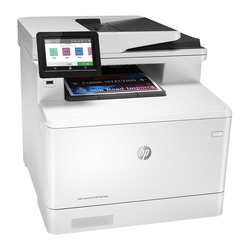 HP Color LaserJet Pro MFP M479fdn - Functions: Print, copy, scan, fax, email, Print speed letter: Up to 28 ppm (black and color), Auto duplex printing; Scan to email; 50-sheet ADF; 2 paper trays (standard), Toner: HP 415A