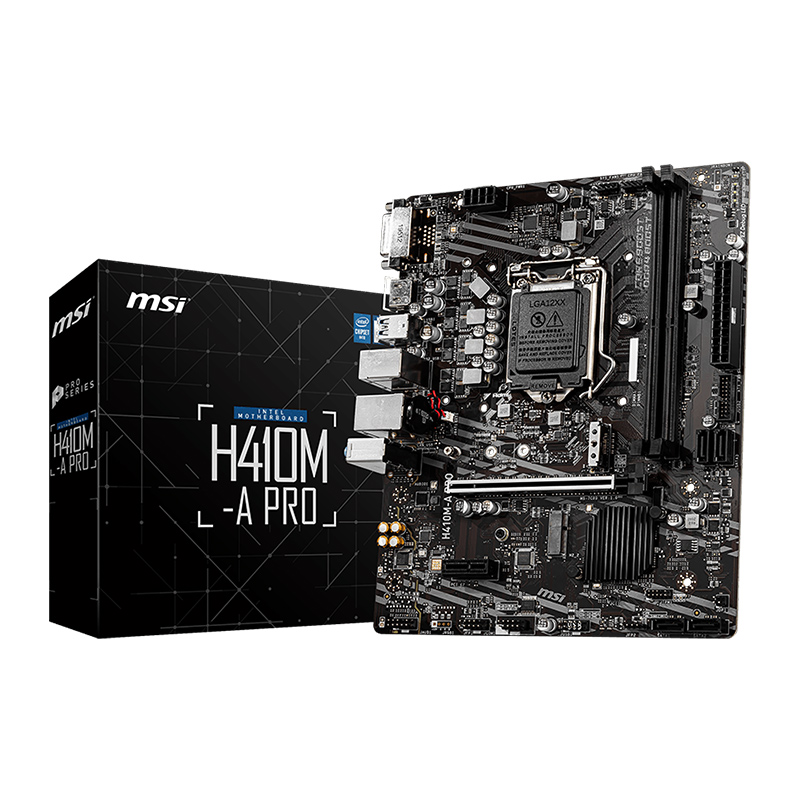 MSI H410M-A PRO ProSeries Motherboard (mATX, 10th Gen Intel Core, LGA 1200 Socket, DDR4, M.2 Slot, USB 3.2 Gen 1, 2.5G LAN, DVI/HDMI)