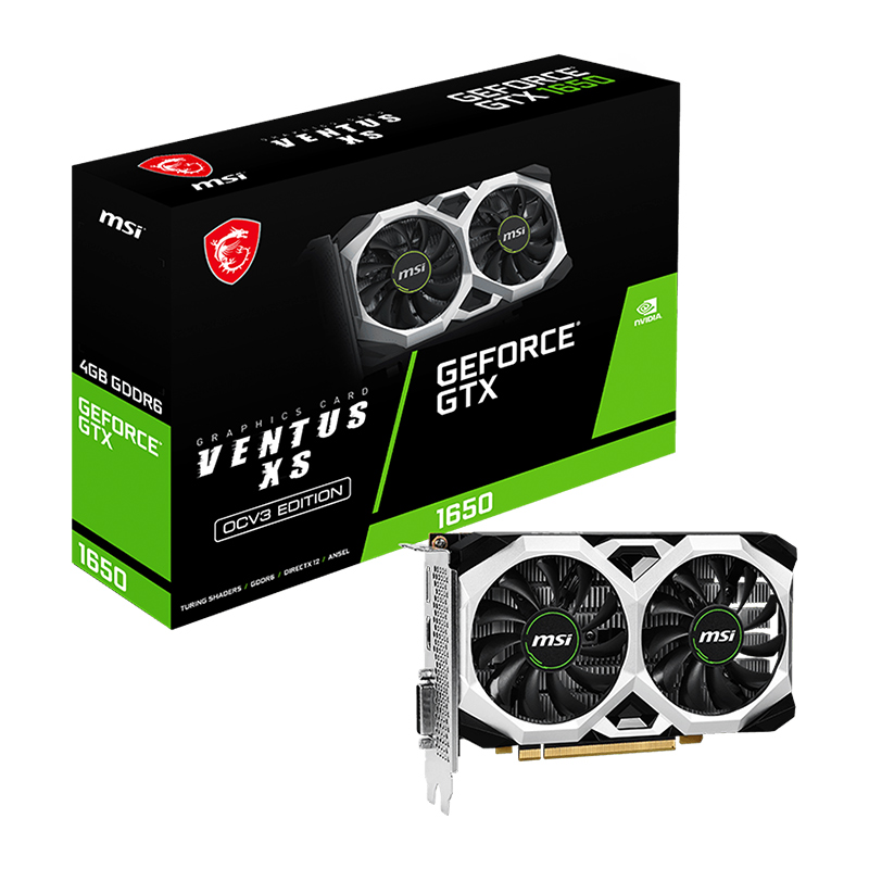 MSI GTX1650 D6 Ventus XS OCV3, 4GB GDDR6 Graphics Card Ports:- 1x HDMI, 1x DisplayPort, 1x DL-DVI-D (Extra Power required) - (912-V812-003)