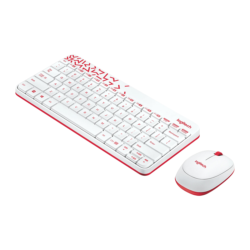 Logitech MK240 Nano Wireless Keyboard &amp; Mouse Combo - White/Vivid Red (920-008201)