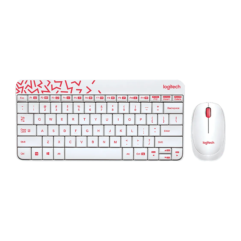 Logitech MK240 Nano Wireless Keyboard &amp; Mouse Combo - White/Vivid Red (920-008201)