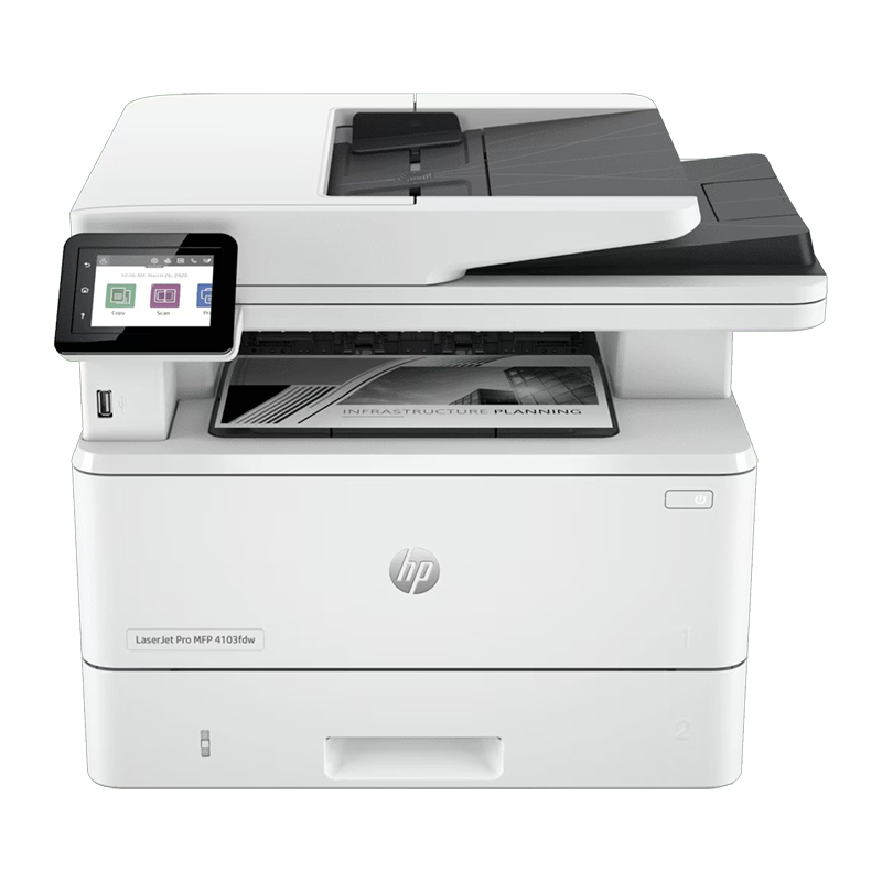 HP LaserJet Pro MFP 4103fdw - Functions: Print, Copy, Scan, fax; Printing Colors: Black &amp; White , Print Speed: Up to 40 ppm; Print Quality: 1200 dpi; Duplex: Automatic; Media Sizes: A4; A5; A6; B5; Duty Cycle: Up to 80,000 pages; Toner: HP W1510A 151A